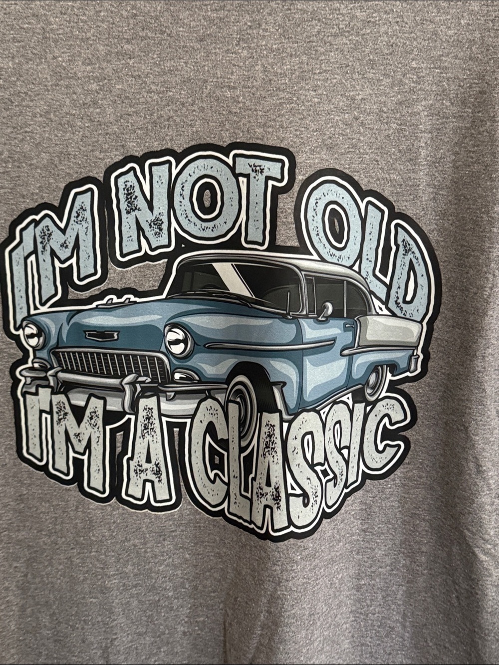 Gildan Gray Tee with Blue Classic Car Graphic - Picture 3 of 6